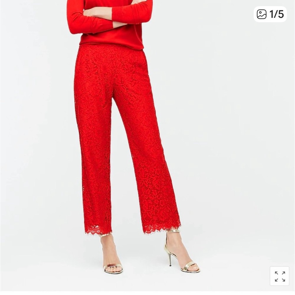 J. Crew Peyton Vibrant Red Lace Cropped Pants